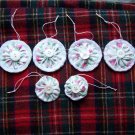 6 Vintage Roses Fabric Yo yo Penny Rug Easter Christmas Tree Ornaments Pink Cottage Rose