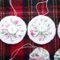 6 Vintage Roses Fabric Yo yo Penny Rug Easter Christmas Tree Ornaments Pink Cottage Rose