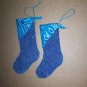 USA 1 Cent S&H 2 Mini Christmas Tree Stockings Ornaments Teal Aqua Bandana Kerchief