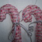 USA 1 Cent S&H Vintage Pink Rose Ticking Shabby Fabric Christmas Candy Cane Ornaments