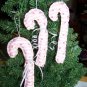 USA 1 Cent S&H Vintage Pink Rose Ticking Shabby Fabric Christmas Candy Cane Ornaments