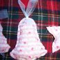 Vintage Pink Rose & Hubble Ticking Fabric Christmas Tree Ornaments Tree Star Bell