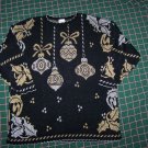 Vintage Womans Ugly Christmas Party Sweater Shiny Silver Gold Ornaments Plus Size