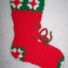 Vintage Crochet Christmas Stocking Sock Lace Up Boot Granny Square Red Green White