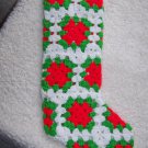 Vintage Large Handmade Crochet Granny Squares Christmas Stocking 22" Red Green White
