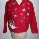 Take Two Womens Christmas Jacket Snowman Snowflakes Shiny Silver Stars