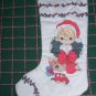 Vintage Handmade Precious Moments Christmas Stocking Boy in Santa Hat Wreath Train