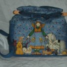 handbag, angel dog walker fabric, quilt, denim, reversible, organizer, purse