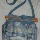 handbag,Thomas Kinkade Christmas fabric, quilt, denim, reversible, organizer, purse