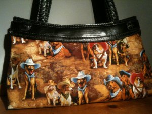 Texas cowboy hat dogs cotton fabric and denim, reversible. handmade purse
