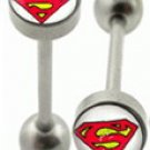 Surgical Steel  Barbell With Superman Logo Ball