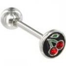 Surgical Steel Tounge Barbell with  Cherry Fruit Logo Ball