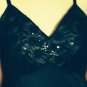 Vintage Black Full Slip Dress, Nylon, Lace and RHINESTONES, Very Unusual, 34