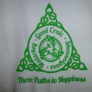 Womens Irish V-Neck T-Shirt:  Three Paths to Happiness: Malarkey - Good Craic - Shenanigans - Medium