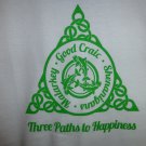 Womens Irish V-Neck T-Shirt:  Three Paths to Happiness: Malarkey - Good Craic - Shenanigans - Large