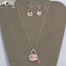 Breast Cancer - Necklace/Earring set - Purse/Pink Ribbon Charms (X0105083)