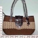 Lined Straw Bag - Brown/Natural - Heart Accents (X088460)