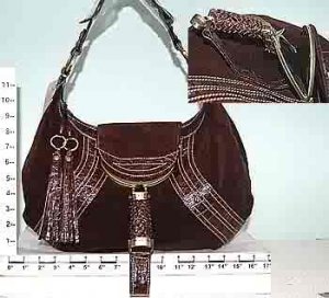 Purse - Suede Look Design Bag - Dark Brown (X84627)