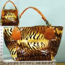PURSE - SHINY PU TIGER PRINT SHOULDER BAG ~ MUSTARD TONE (x107866)