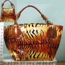 PURSE - SHINY PU TIGER PRINT SHOULDER BAG - ADJUSTABLE TWO WAY LOOK - BROWN TONE (X107864)