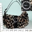 HANDBAG - ANIMAL FUR LOOK - LEOPARD - STONE BUCKLE (X70237)