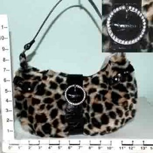 HANDBAG - ANIMAL FUR LOOK - LEOPARD - STONE BUCKLE (X70237)