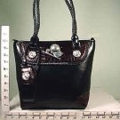 PURSE CROC SKIN LOOK W/BASEBALL CASTING - 2 COMPARTMENT INSIDE - BROWN/BLACK (X079334)