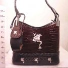 PURSE CROC SKIN LOOK W/FROG CASTING - BROWN/ BLACK(X079331)