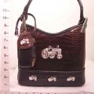 PURSE CROC SKIN LOOK W/TRACTOR CASTING - BROWN/ BLACK (X079328)