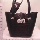BAG - CROC SKIN LOOK WITH TRACTOR CASTING - BLACK / BROWN (X079322)