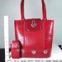 PURSE - RED, LEATHER LOOK WITH HEART CASTINGS (X068267)