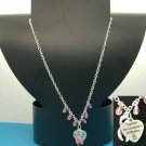 Breast Cancer - Necklace - Silver Chain with Pink Ribbon/Heart Charms - (X102309)