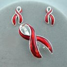 Red Ribbon Pendant/Earring Set (Y51920)