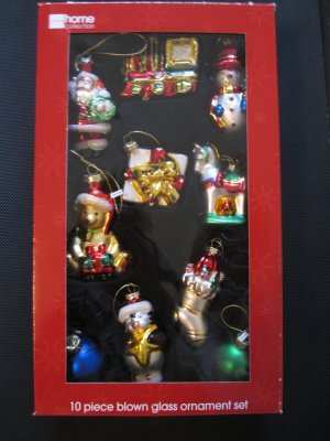 10 piece blown glass ornament set