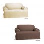NEW! T-CUSHION SOFA + LOVESEAT SLIPCOVERS Natural w/ Contrast Trim