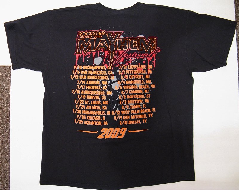Rockstar MAYHEM 2009 Festival Tour Shirt. XL