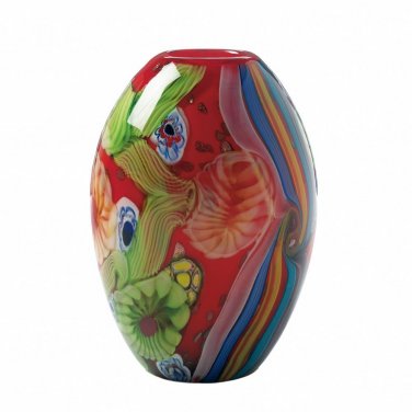 RED FLORAL FLOW GLASS VASE