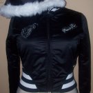 Designer Black Sateen 3/4 crop jacket with rhinestone