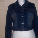 Cropped dark denim with wash and embellishment on front/back