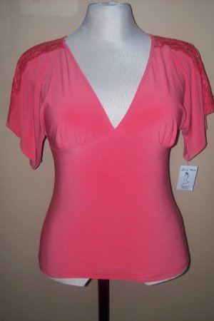 Pink top with lace shoulder