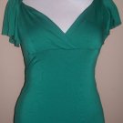 Green v top with ruffle short sleeve