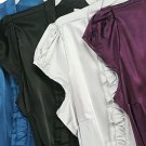 Purple ruffled sateen capped sleeve stretch blouse with belt