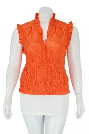 Orange elastic bodice blouse with front buttons