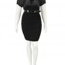 Black ruffled off shoulder rushed sides high waist dress with belt