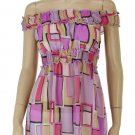 Pink multicolor block print off shoulder sheer blouse