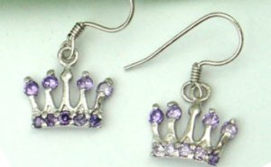 Sterling Silver Plated Purple Crown Earrings