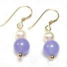 Genuine Freshwater Pearl & Lavender Purple Jade Earrings