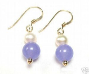 Genuine Freshwater Pearl & Lavender Purple Jade Earrings