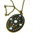 Ethnic Tribal African Bronze Copper Shield Blue Pendant Necklace