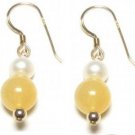 Genuine Freshwater Pearl & Golden Yellow Jade Earrings
